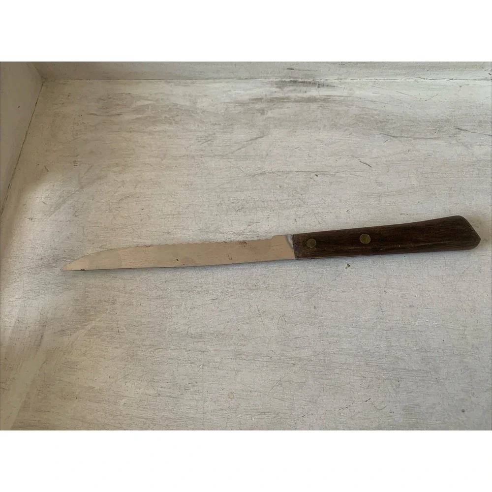 Forgecraft‎ USA Steak Knife Serrated Stainless Steel Wood Handle Vintage 8.25in
